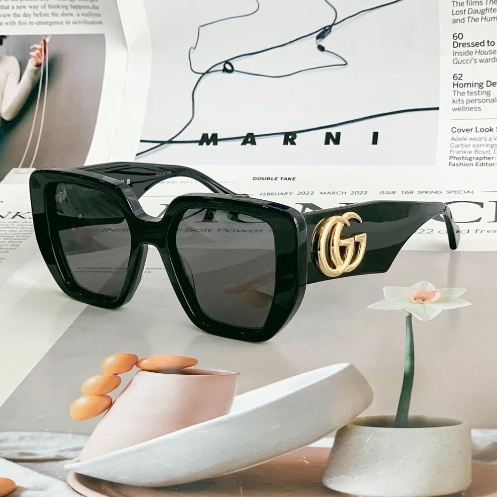 NWT Gucci GG0956S-003 Black Rectangle 54mm Sunglasses - Picture 6 of 9